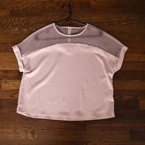 Sophisticated Look Blush Satin Organza Short Sleeve Top